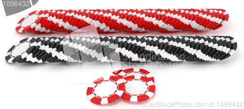 Image of Black and red roulette chip rows