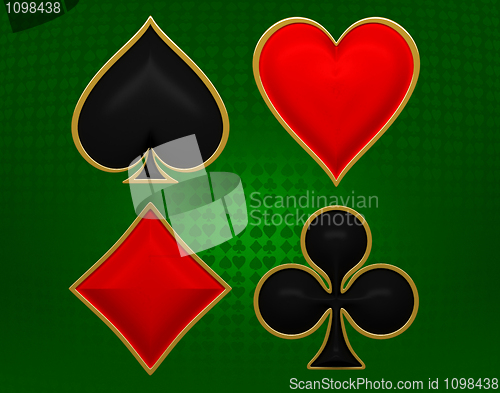 Image of Card suits with golden framing over green