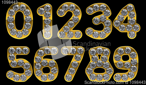 Image of Golden 0 - 9 numerals incrusted with diamonds