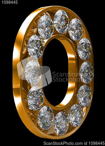 Image of Golden O letter incrusted with diamonds