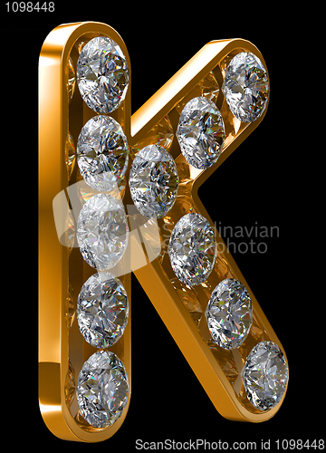 Image of Golden K letter incrusted with diamonds