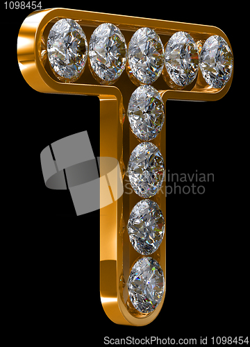 Image of Golden T letter incrusted with diamonds