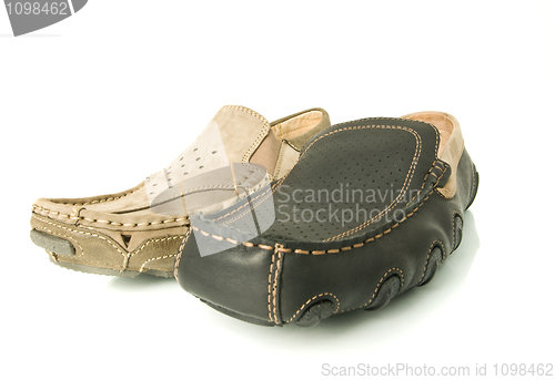 Image of Modern beige and black mens moccasins 