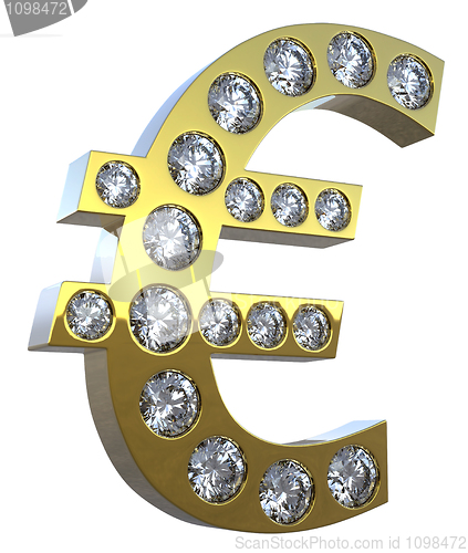 Image of 3D Euro symbol incrusted with diamonds