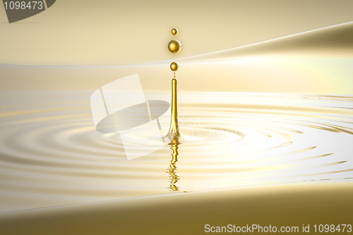 Image of Splash of golden water droplet and waves