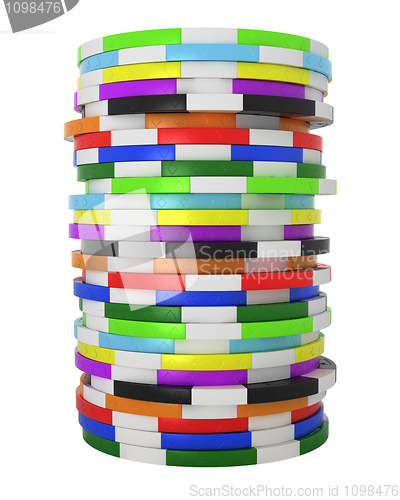 Image of Colored Casino or roulette chips stack isolated