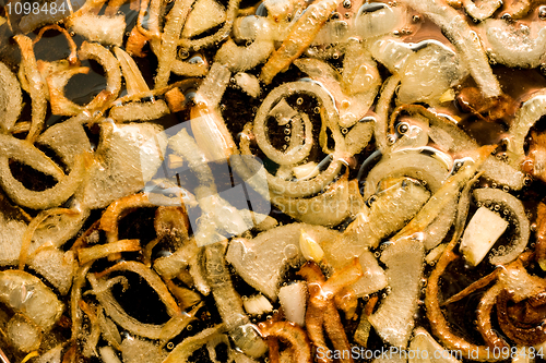 Image of Close-up of Fried onion and oil
