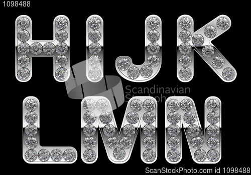 Image of Silver H, I, J, K, L, M, N, letters incrusted with diamonds