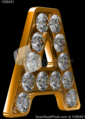 Image of Golden A letter incrusted with diamonds