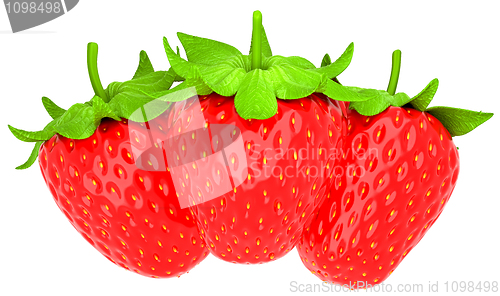 Image of Three strawberries isolated over white