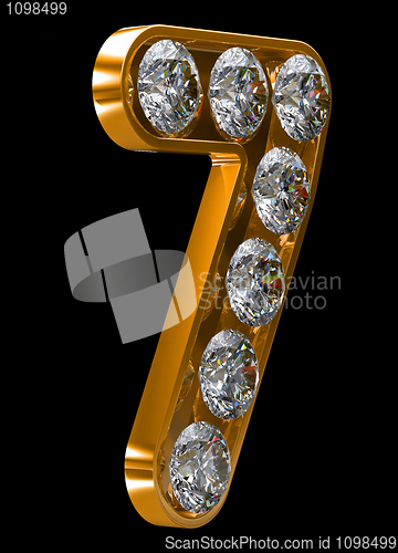 Image of Golden 7 numeral incrusted with diamonds