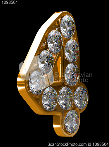 Image of Golden 4 numeral incrusted with diamonds