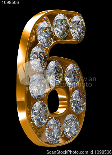 Image of Golden 6 numeral incrusted with diamonds