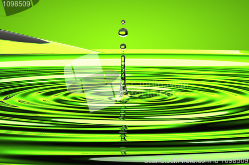 Image of water droplet and waves over green