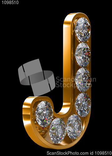 Image of Golden J letter incrusted with diamonds