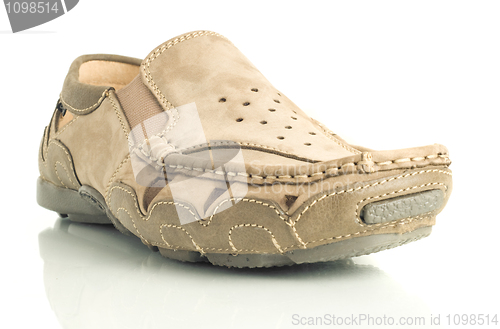 Image of Closeup of Modern beige mens moccasin