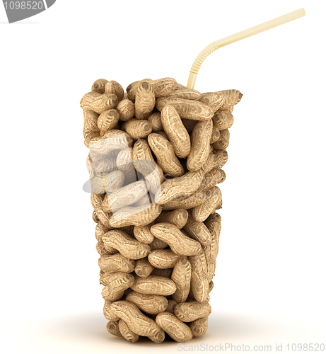 Image of Glass shape assembled of peanuts with straw