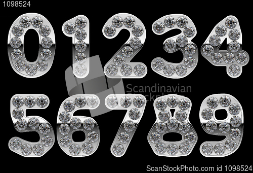 Image of Silver 0 - 9 numerals incrusted with diamonds