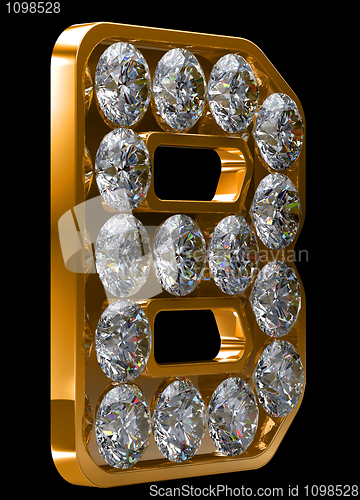 Image of Golden B letter incrusted with diamonds