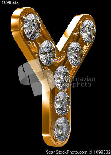 Image of Golden Y letter incrusted with diamonds