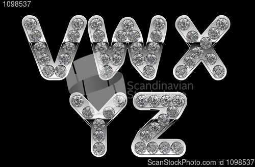 Image of Silver V, Z, W, X, Y letters incrusted with diamonds