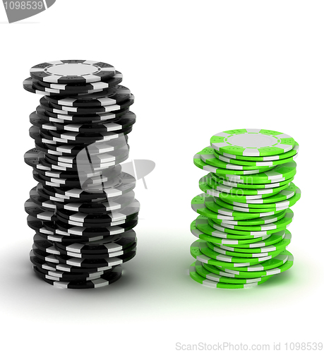 Image of Black and green Casino chip stacks