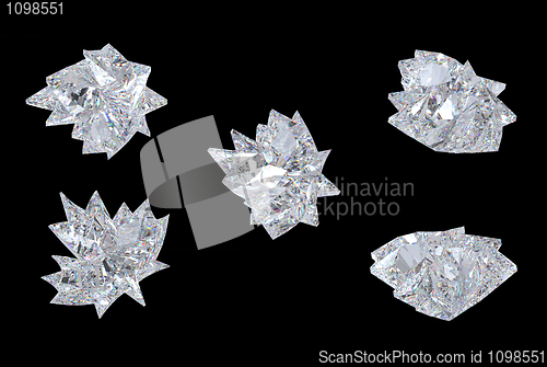 Image of Side views of maple leaf diamond over black