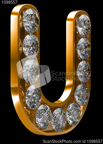 Image of Golden U letter incrusted with diamonds
