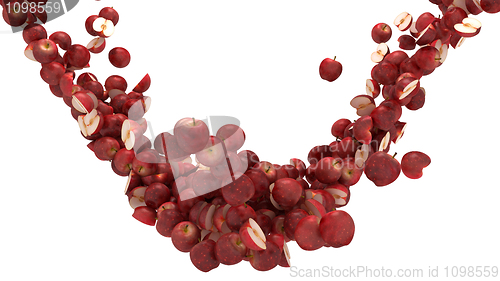 Image of Red apples flow isolated over white