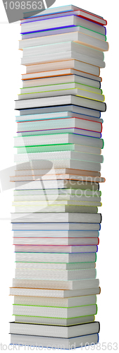 Image of Education and knowledge. Tall heap of hardcovered books