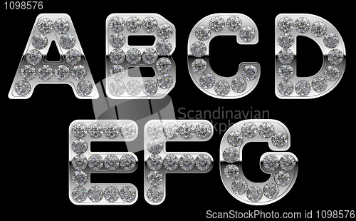 Image of Silver A, B, C, D, E, F, G letters incrusted with diamonds