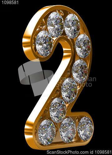 Image of Golden 2 numeral incrusted with diamonds