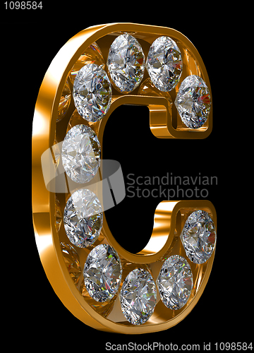 Image of Golden C letter incrusted with diamonds