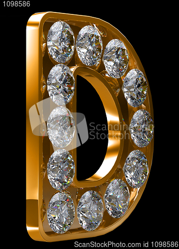 Image of Golden D letter incrusted with diamonds