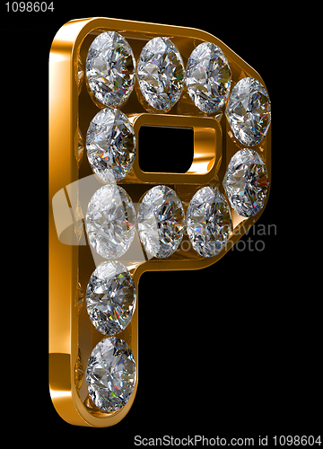 Image of Golden P letter incrusted with diamonds