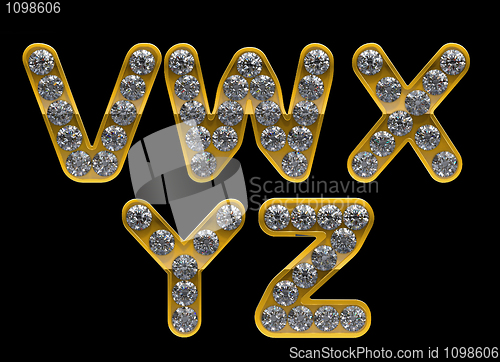 Image of Golden V, Z, W, X, Y letters incrusted with diamonds