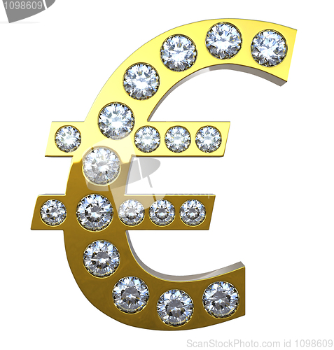 Image of Golden Euro currency symbol with diamonds