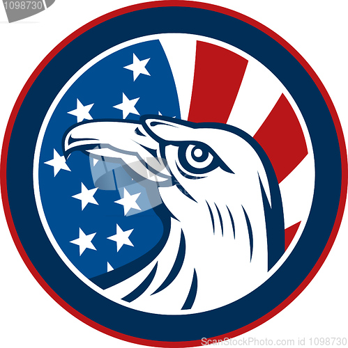 Image of American eagle with stars and stripes flag 