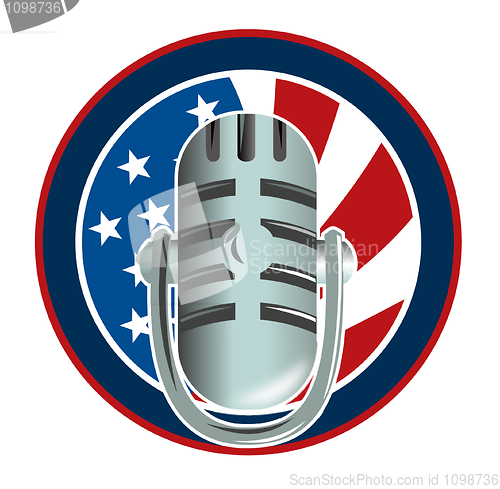 Image of Microphone with american stars and stripes flag