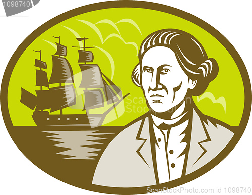 Image of Captain  or explorer with tall ship