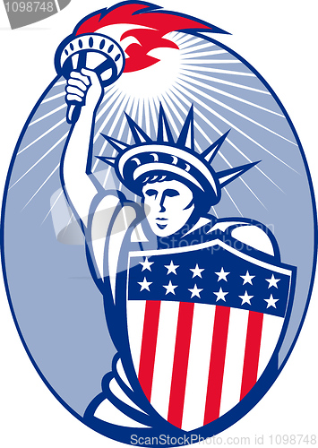 Image of statue of liberty with torch and shield