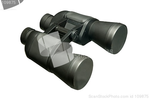 Image of Black binoculars zoom lenses isolated close-up