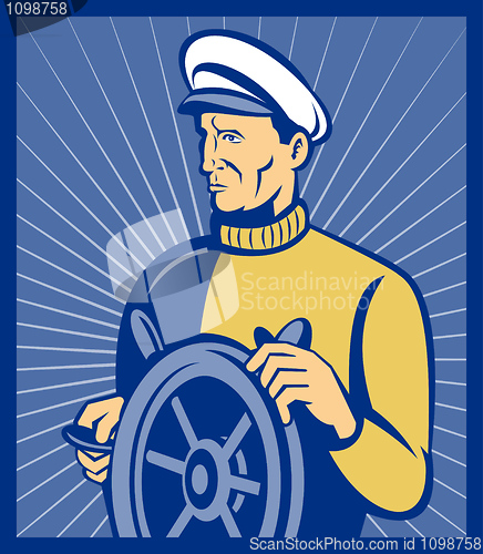 Image of ship captain at the helm