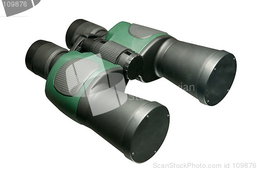 Image of Black binoculars zoom lenses isolated close-up