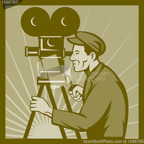 Image of Vintage movie or television film camera and director