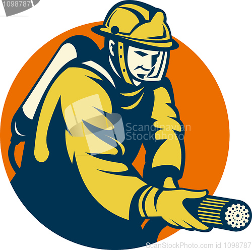 Image of Firefighter or fireman aiming a fire hose