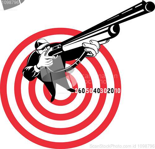 Image of Hunter aiming rifle shotgun with bullseye