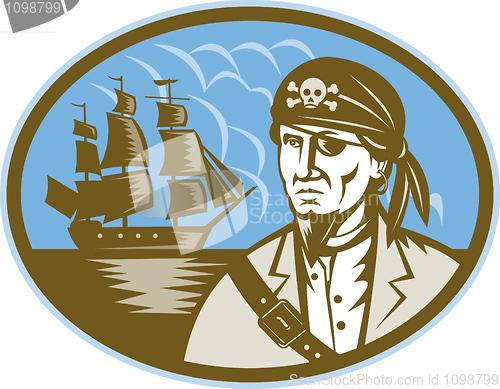 Image of Pirate with sailing tall ship
