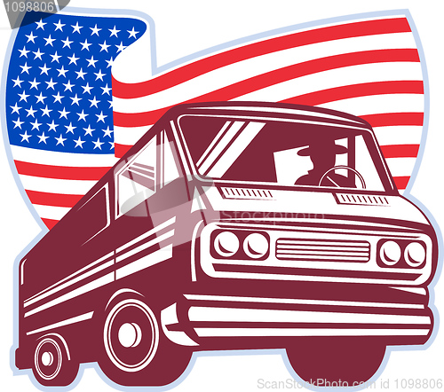 Image of american flag and van