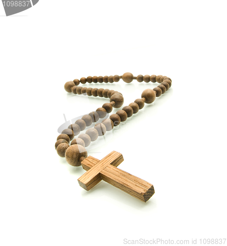 Image of Wooden rosary beads on white